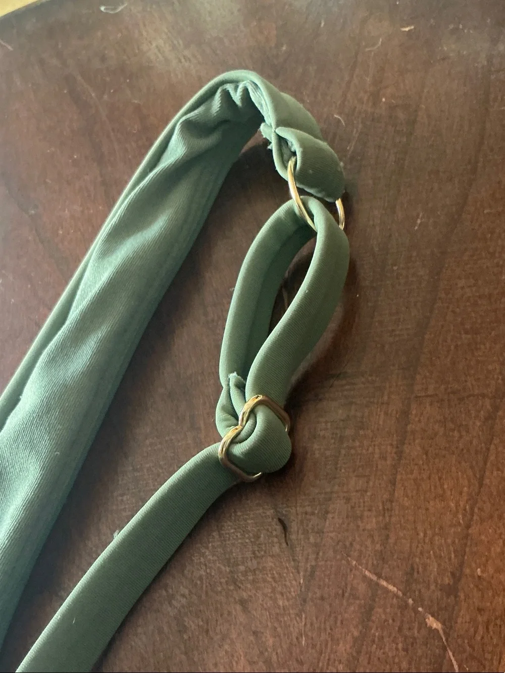Time and Tru - Olive Green One-Piece Swim with Gold Rings